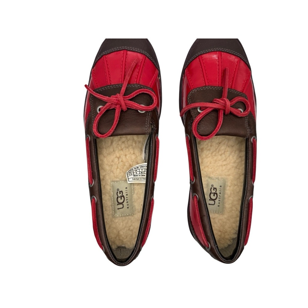 UGG Australia Loafers Women's 7.5 Red Brown Leather Moccasins Shearling Lined - Picture 3 of 10